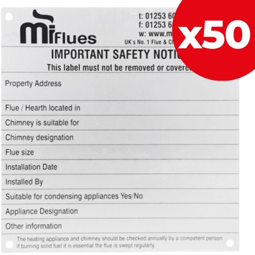 Chimney Notice Plate - 50 Pack